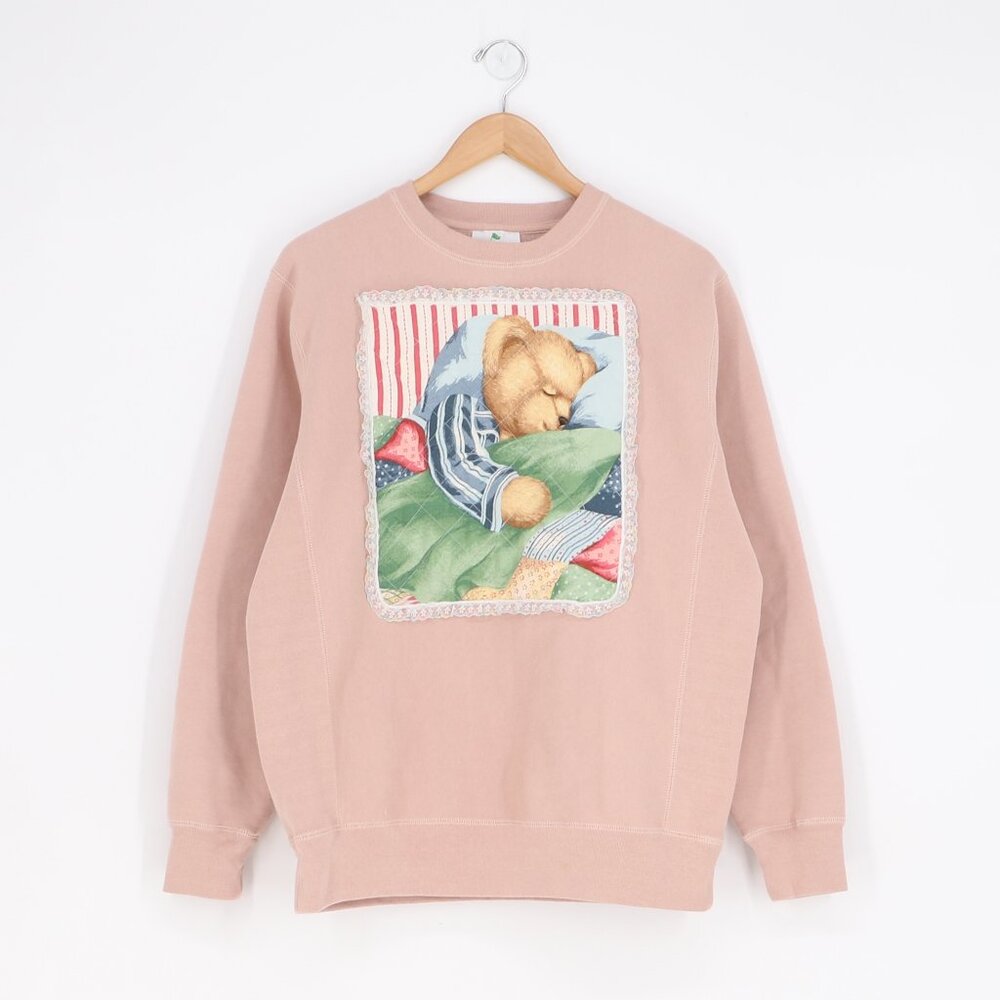 Upcycled Reworked Vintage Fabric Quilted Patch Sweatshirt Pale Pink